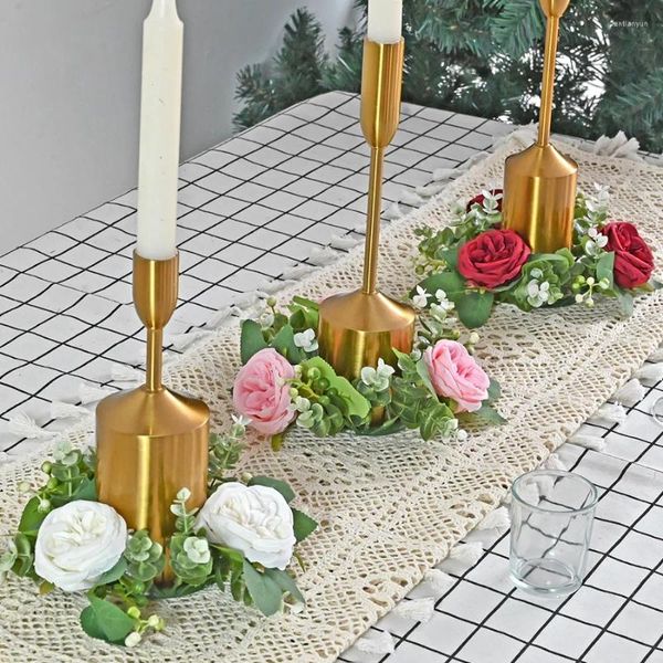 Декоративные цветы 2 штуки искусственные свечи держателя Garland Rose Rose Рождественский стол.