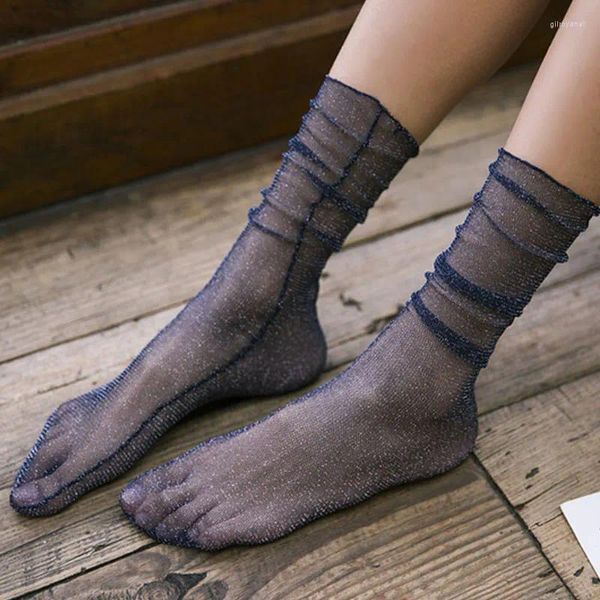 Frauen Socken glänzende trendige Mode Mädchen Glitzer kurzer Frühling Sommerkristallglas Seide Elastizität Dünn Gaze Transparent Sox