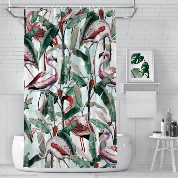 Занавески для душа цветочные листья ванная комната фламинго бохо