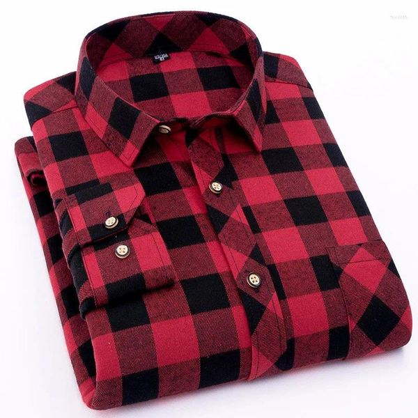 Camisas casuais masculinas Camisa xadrez de flanela vermelha Men 2024 Moda Moda