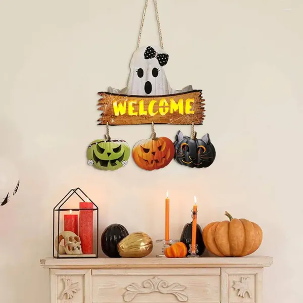 Party -Dekoration leicht zu hängen Halloween robuste hölzerne Hangschild Grutzig LED -Türschilder Kürbisgeister für Innenräume