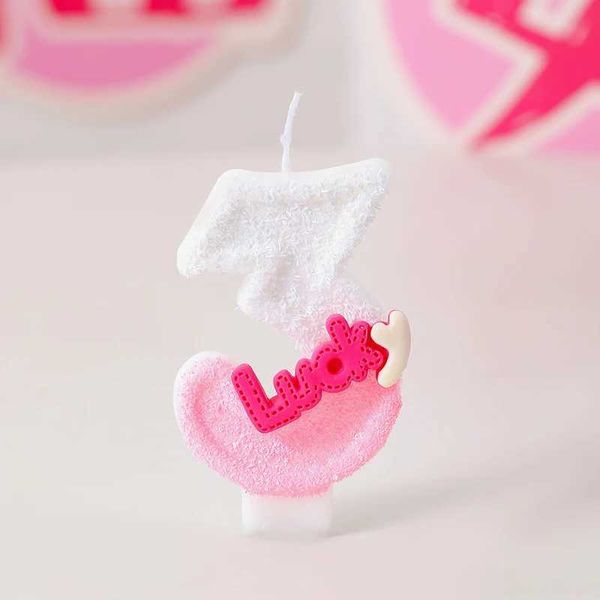 5 pezzi Candele Sparklers Pink Birthday Cancella con fortuna Lettera Candele di compleanno originali 4 ° per ragazze Decorazioni per topper Cake