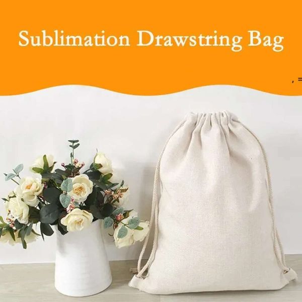 Bolsas de cordão de traço decoração Sublimação de linho de algodão reutilizável bolsa de saqueta em branco