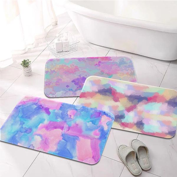 Teppiche farbenfrohe Aquarela bedruckte Flanellbodenmatte Badezimmer Dekor Teppich nicht rutsch für Wohnzimmer Küche Willkommens Fußmatte