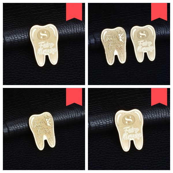 Milchzähne Münzgeschenk ermutigen Zähne Feenmarke geplattte Gedenkmedaille mit unregelmäßigen Zähnen Form Goldmünzmahlen Zähnen Münze