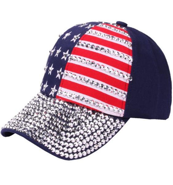 USA Bling Baseball Caps Sparkle Strassonestone American Flag Hut Frauen Männer neue Mode Baseball Cap Snapback Hats3477281