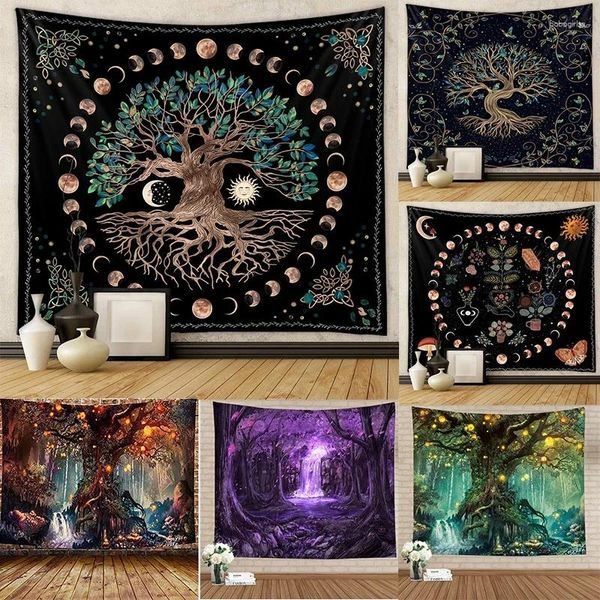 Arazzi Nature Forest Tree of Life Wall Tapestry Wonging Trippy Mandala Boho Hippie per la camera da letto Astetica della stanza di casa