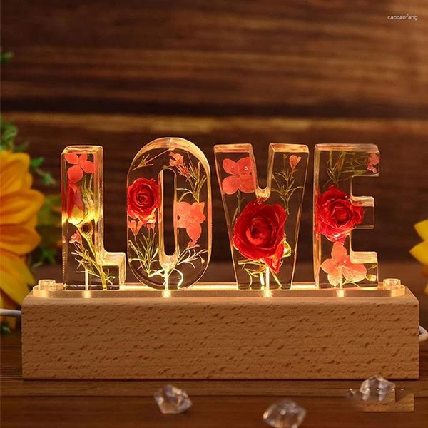 Декоративные фигурки Dro Alphabet Светодиодные буквы Custom Eternal Flower Night Light USB Высушенная лампа для любимой жены -юбилей Kid Christmas Gift Gift