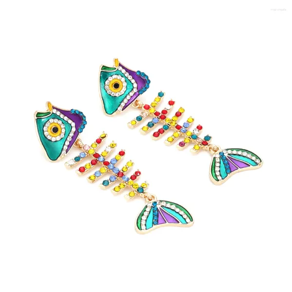 Brincos dangle Liga de goteira de peixe de peixe de peixe de osso com pérolas ou diamantes para mulheres