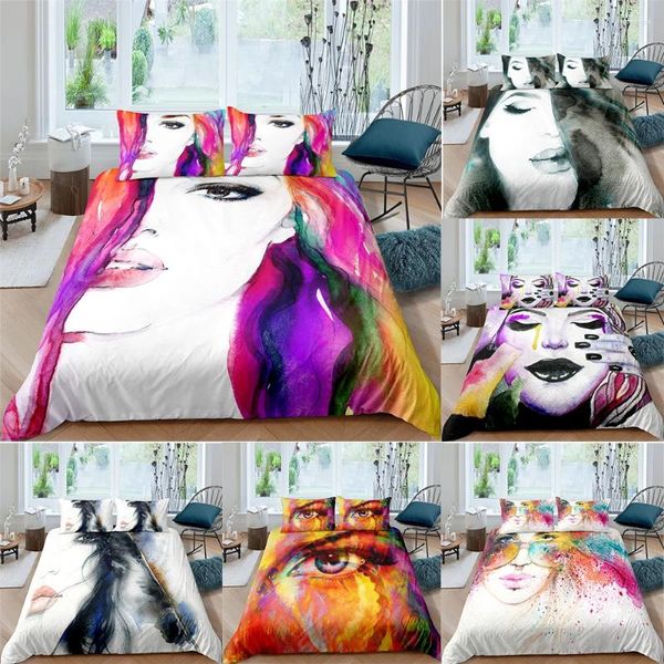 Set di biancheria da letto zeimon 3d set fascino da donna occhio singolo doppio king size 2/3pcs copripiumino piumino cuscino cuscino microfibra