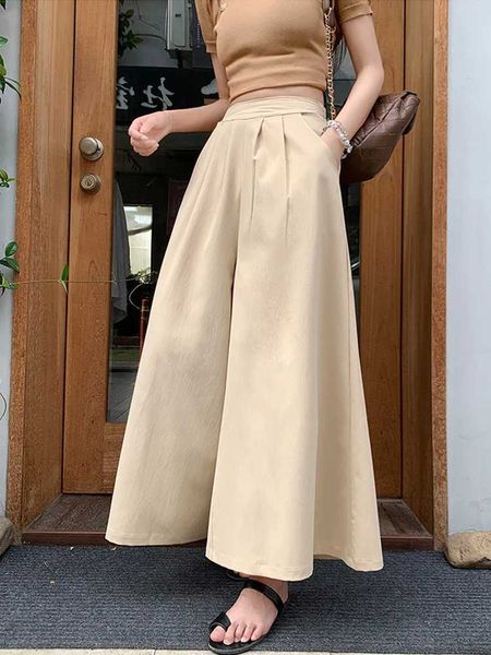 Frauenhose Capris elegante Frau Kleidhose für Frauen 2024 Sommer mit weitem Bein Hosen hohe Taille Eis Seiden Capri Hosen Damen Kleidhose Y240509