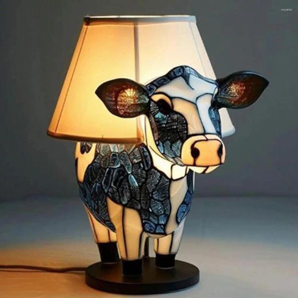 Tischlampen Home Decoration Light Schreibtischlampe mit warmem Glühen Vintage Kuhaffenharz USB -Betrieb für Zimmer Schlafzimmer