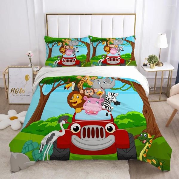 Bettwäsche Sets Cartoon Set für Kinder Jungen Mädchen Kinder Baby Crib Bettdecke Abdeckung Kissenbezug Decke Quilt Single Zoo Tierauto