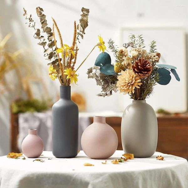 Vasos nórdicos simples decoração de casa morandi esmalte de vidro de vidro Flores de terno para a sala de estar artesanato pastoral