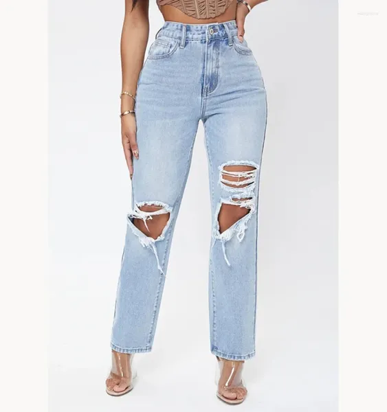 Jeans femminile ecoine azzurra cavità di jeans pantaloni dritti streetwear coving whow wight wight waist pantaloni autunno autunno