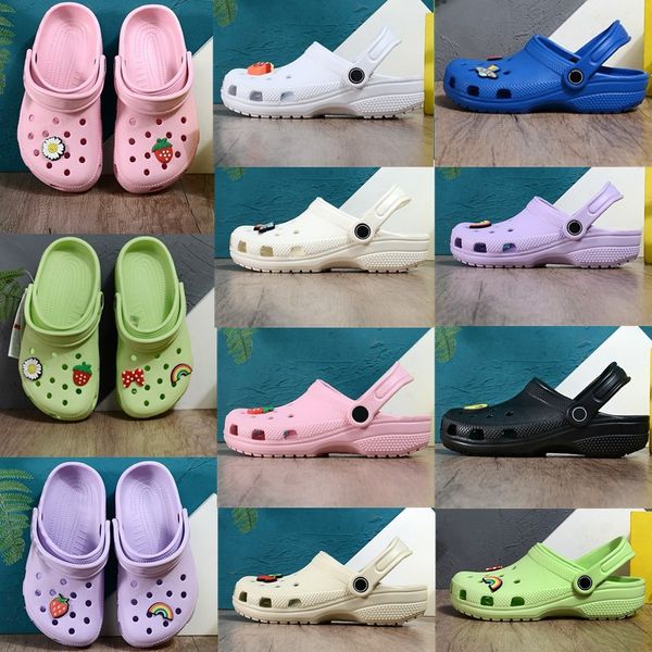 Crianças entupidas de bebê slides de praia sandals croc crianças de bebê sapatos jovens garotos designers tênis eva rosa preto azul branco infantil infantil