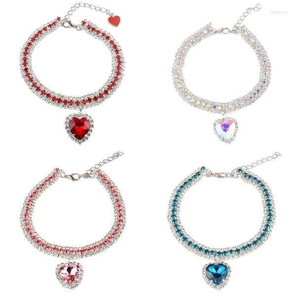 Collari per cani Shiny Rhinestone Collar Cat Heart Gioielli Diamond Collana Pet Bling Princess Cuppy Supply Accessori