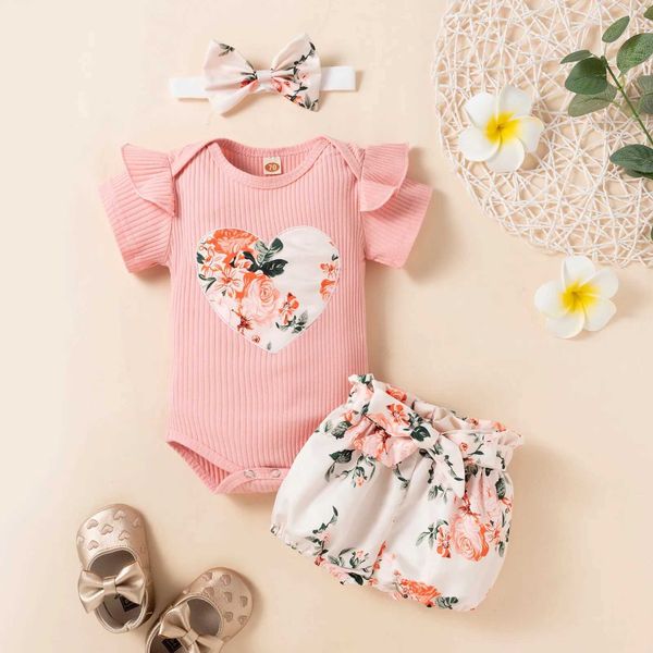 Roupas Conjuntos de 0 a 18 meses de idade de menina e roupas de menino com roupas de borboleta de macacão em forma de coração com nervuras