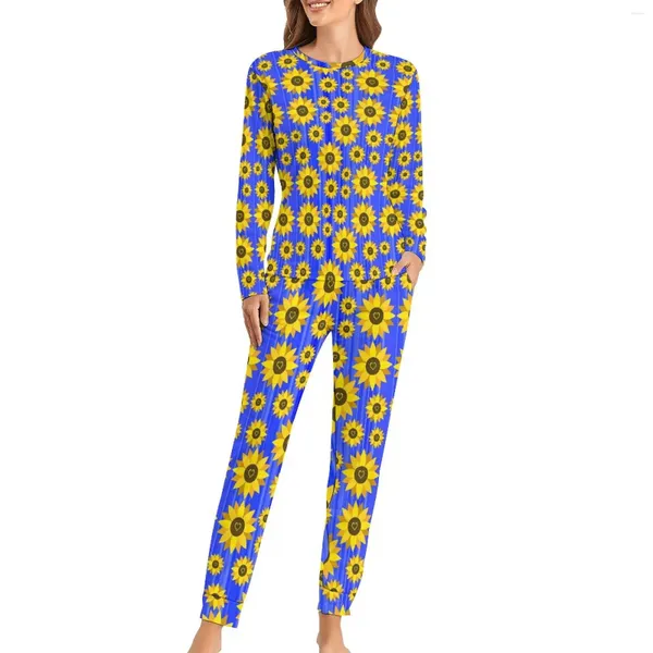 Frauen Nachtwäsche Sonnenblume Liebe Pyjama gelbe Blume Kawaii Pyjama Sets weibliche 2 Stück Freizeit übergroß