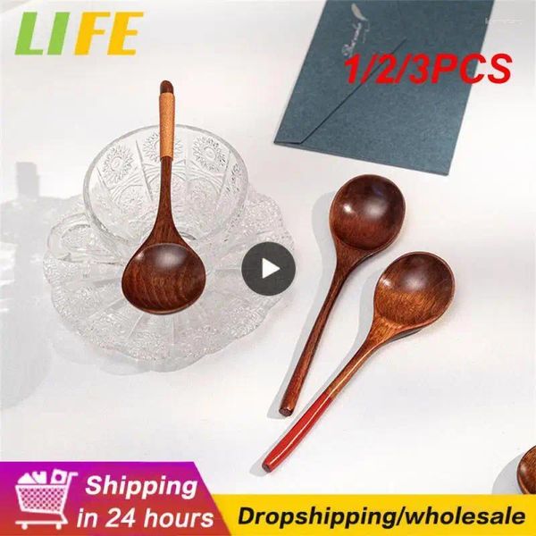 Geschirrsets 1/2/3pcs Küchenzubehör Holzlöffel Teelöffel Home TableWares Suppe Kaffee Naturholz Kleine Runde