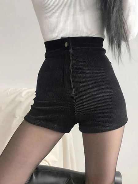 Frauenshorts schwarze Gothhose hohe Taille Frühling Herbst Mode enge sexy Stretch Y2K Cord -weibliche lässig