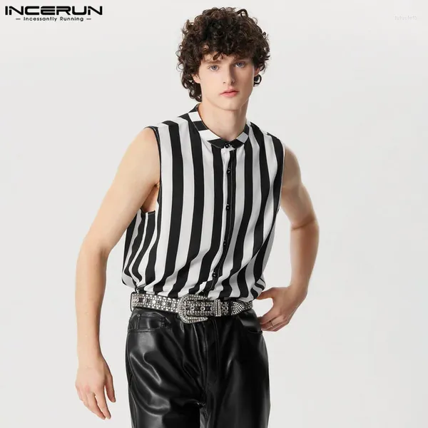 Camicie casual maschile eleganti vendute top in incerun a strisce di design streetwear camicetta senza maniche maschile S-5XL 2024
