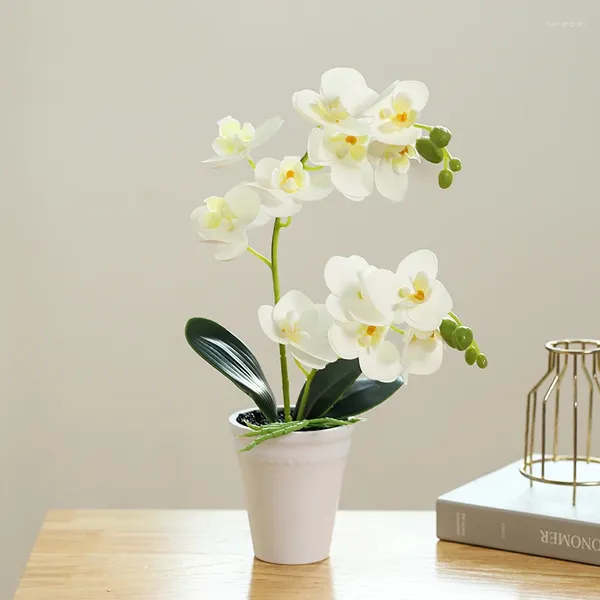 Dekorative Blumen künstlicher Schmetterlings Orchideen Bonsai 12 Blumenköpfe gefälscht für Hochzeitsfeier Dekor Büro Desktop Lebende Origination