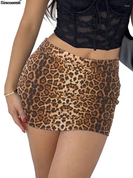 Röcke Damen Leopard Print Bodycon Kurzrock dehnbar hohe Taille Ruch -Bleistift Sommer