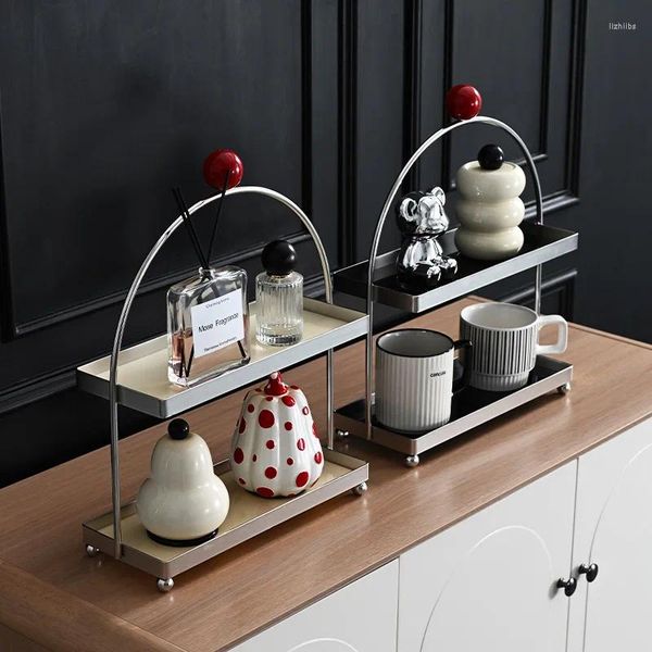 Küchenspeicher Acryl -Doppelschicht -Regal Antiquitätenstil Iron Desktop Wasserbecher Rack auf dem Tisch Badezimmer