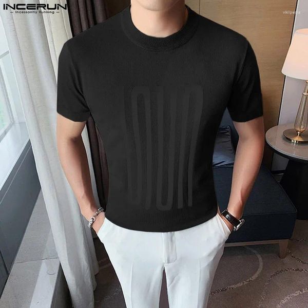 Magliette da uomo top incerun 2024 in stile coreano uomo da fuoco da fuoco da frontale camicetta casual maschio semplice maschio solide t-shirt a maniche corte