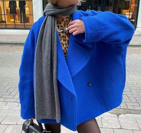 Jackets femininos Autumn Winter Blue Woolen Coat Women Wurn Down Double Jacket Double Trestted Female Casual Outwear para 2024