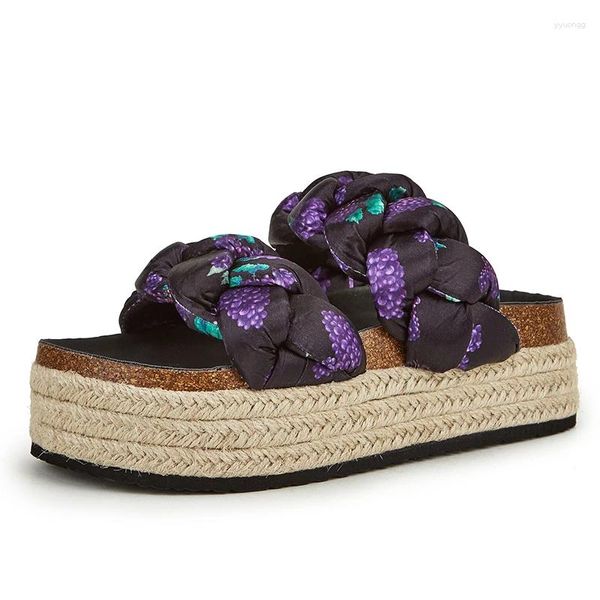 Pantofole 2024 Summer Women Sandal Platform Weave Weave Beach Flip Flops High Slide Slide Scarpe Pantuflas Para Mujer