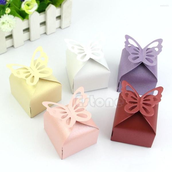 Embrulho de presente 50pcs estilo borboleta favorita caixas de doces para festas para festas de casamento chá de bebê
