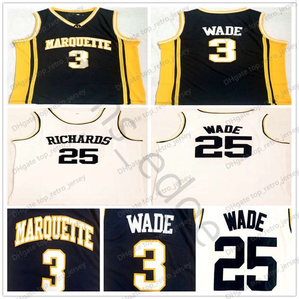 NCAA Marquette Golden Eagles College Dwyane #3 Wade Blue Jersey Richards High School #25 Dwyane Wade White Stitched Basketball Jerseys