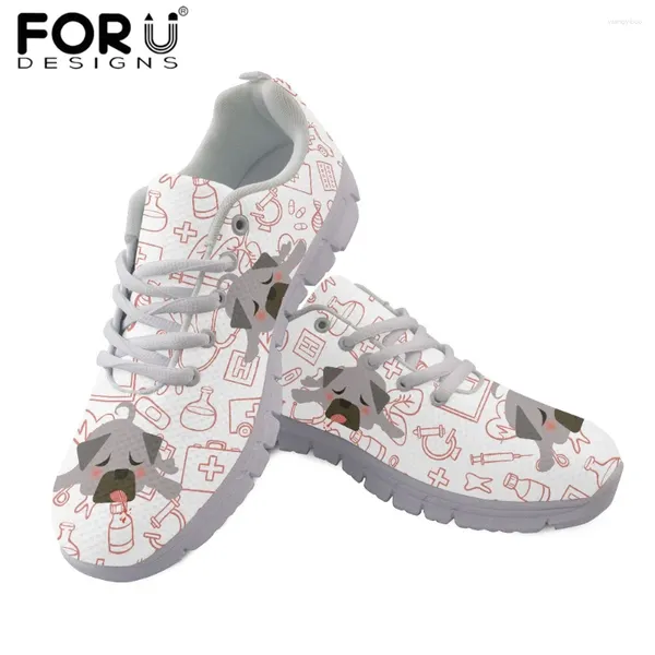 Sapatos casuais forudesigns tênis femininos padrão de cães de animal planos de amarrar mulheres calçadas de malha de ar respirável de ar respirável