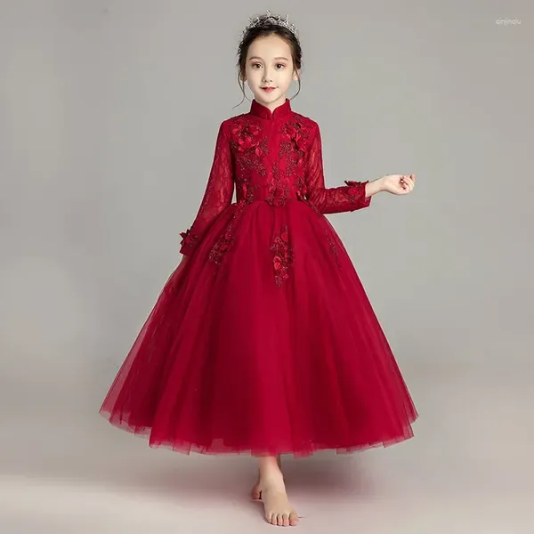 Mädchenkleider Blütenrock langhändiger Abendkleid Flauschige Gaze Kinder Klavier Performance Anzug