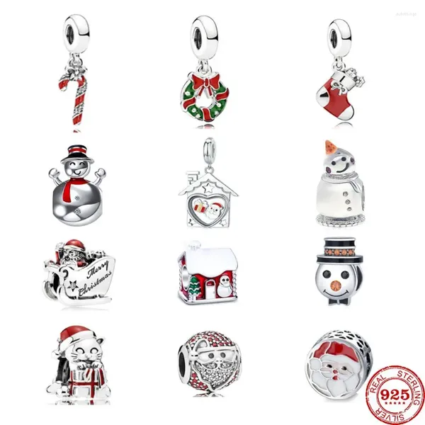 Pedras de pedras soltas 2024 Casa de natal Snowman Snows Minchas Fit Charms Original Silver 925 Bracelet Diy Mulheres Jóias Berloque