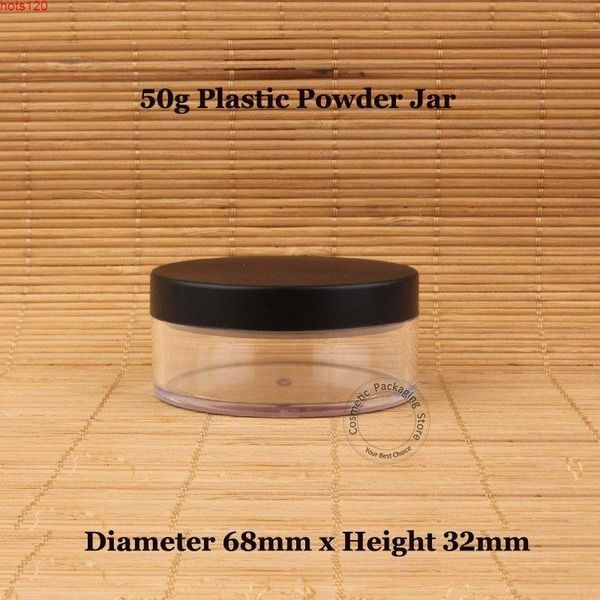 30pcs/lote atacado 50g Plástico Power Loose Power com Sifter 50ml Bottle Cream Cream Recipiente Preto Tampa Matte CompactHood Qt GVQT