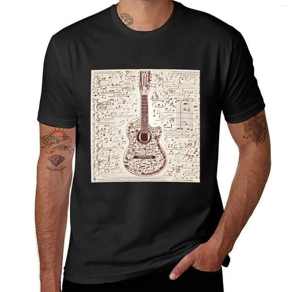 Polos masculinos guitarra vintage feitos de símbolos musicais-camisetas pesos pesados funnys sequecendo as camisetas gráficas masculinas grandes e altas