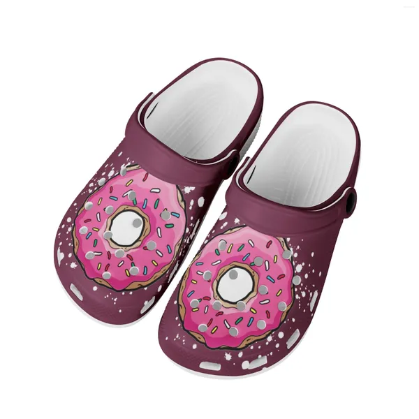 Slippers elviswords cartoon donuts imprimem meninas adolescentes de verão sandálias de primavera design de praia de praia sapatos planos de baixo