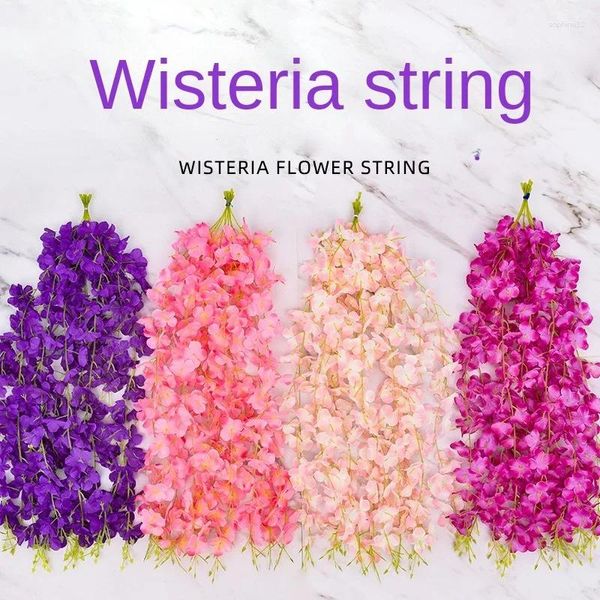 Flores decorativas 10pcs 50cm artificial wisteria tiras de flores de casamento decoração em casa varanda pendurada em corda de videira plástica