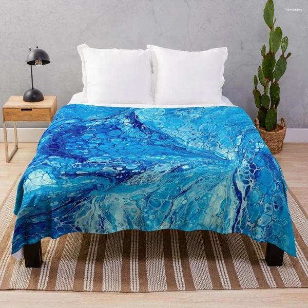 Cobertores azuis Oceano marinho de vidro inspirado na arte de fluido abstrato tiro cobertor de anime extra grande