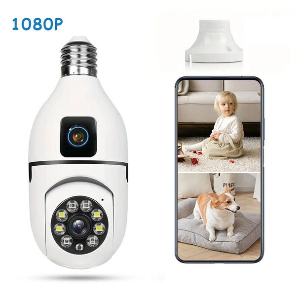 E27 -Glühbirnen Dual Objektiv Glühbirnen Überwachungskamera 200W 1080p Nachtsicht Bewegung Erkennung Smart KI Tracking Cams Outdoor Indoor Network Security Babyphone