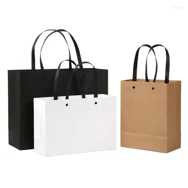 Aufbewahrungstaschen weiß Kraftpapiertasche Geschenk Tee High End Langable Kleidung Shop Handtasche Dicke quadratische Einkaufsgraden Cowhide 10pcs