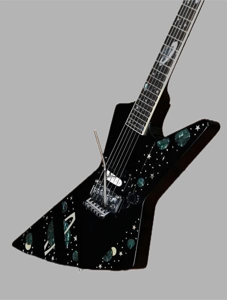 Seltene Boris Damenget Matthias Jabs Scorpions Galaxy Explorer Black Diamond Flying V E -Gitarre Floyd Rose Tremolo, Abalone Stars Planets Inlay