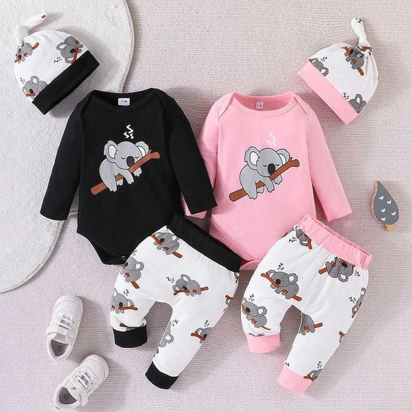 Set di abbigliamento set di abbigliamento per kid unisex 0-18 mesi cartone animato per maniche lunghe simpatico pagliaccetto di koala e pantalone con abito per cappelli per neonato bambino girll2405