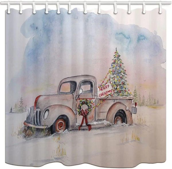 Duschvorhänge Jahr Weihnachtsbaum Old Truck Polyester Stoffbad