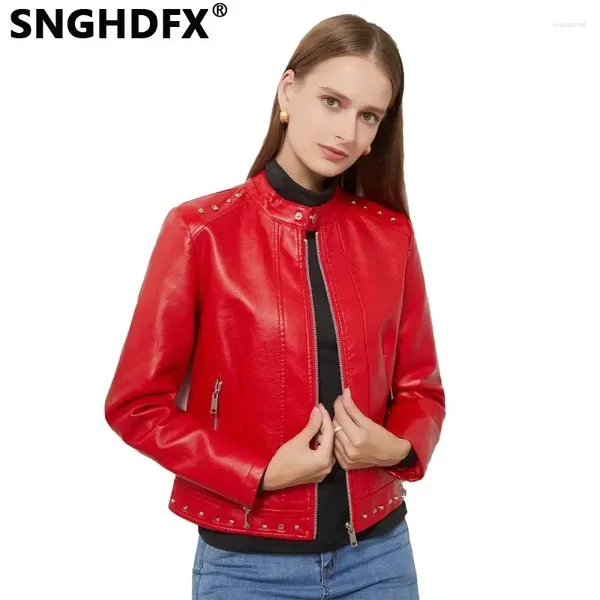Женские куртки snghdfx кожаный мотор -байкер с длинные рукава заклепки.
