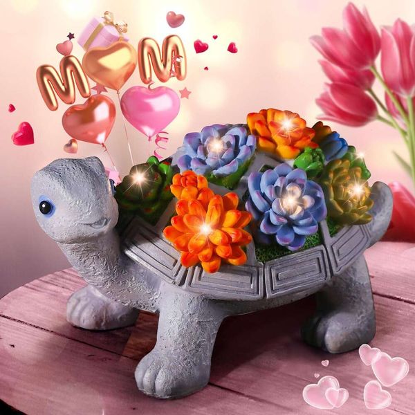 Presente do Dia das Mães de Eletorot: decoração de jardim solar de tartaruga externa, presente de mãe único para avó e esposa, estátua ao ar livre, quintal, varanda, quintal