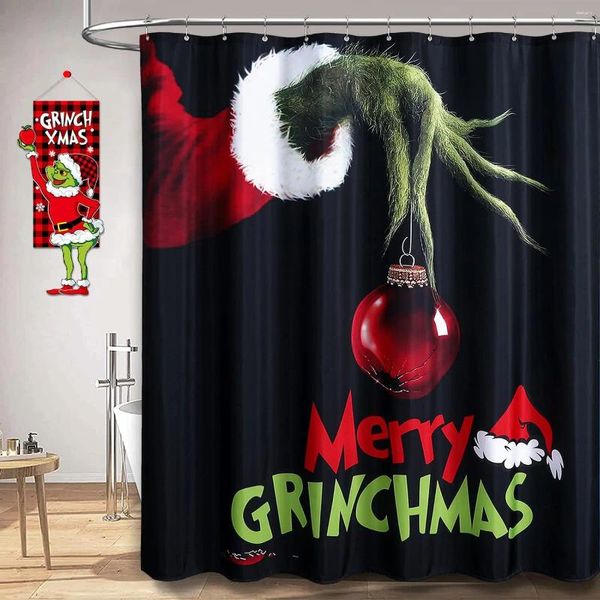 As cortinas do chuveiro adicionam um toque festivo ao seu banheiro com nossa cortina de porta de tecido de natal de qualidade premium em decoração de banho vermelho e verde